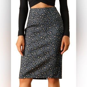 Allegra K Women’s Knee length work High Waisted Leopard Pencil Skirt Sz XS   NWT